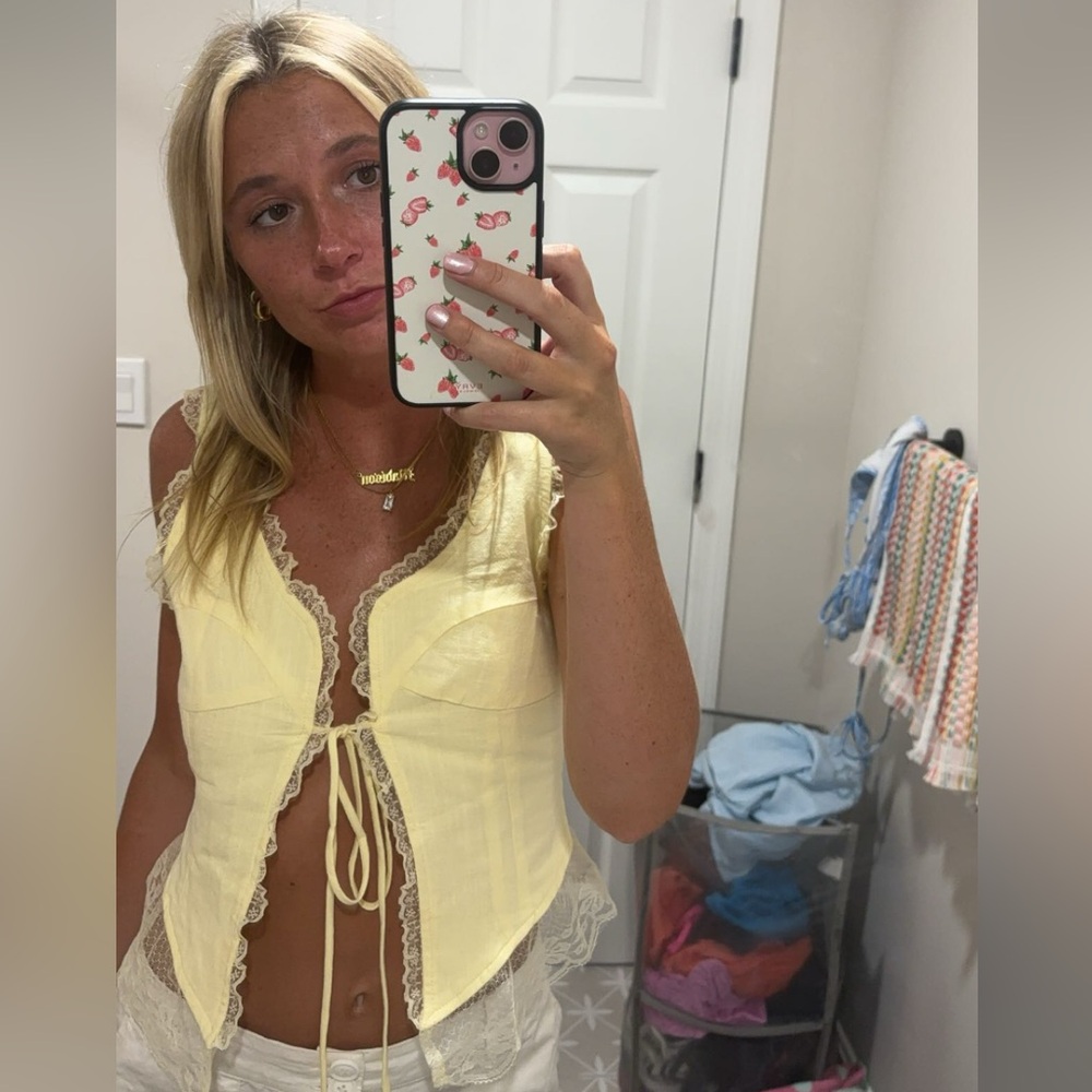 Yellow laced trim top